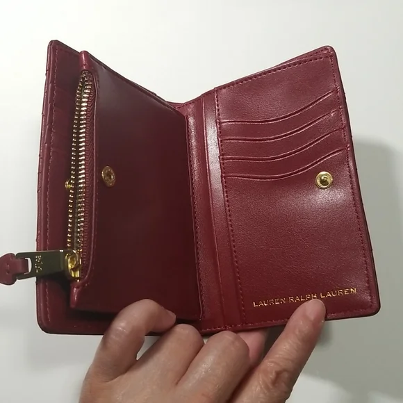 NWT Lauren Ralph Lauren Carrington New Compact Leather Wallet In Red - Picture 5 of 12